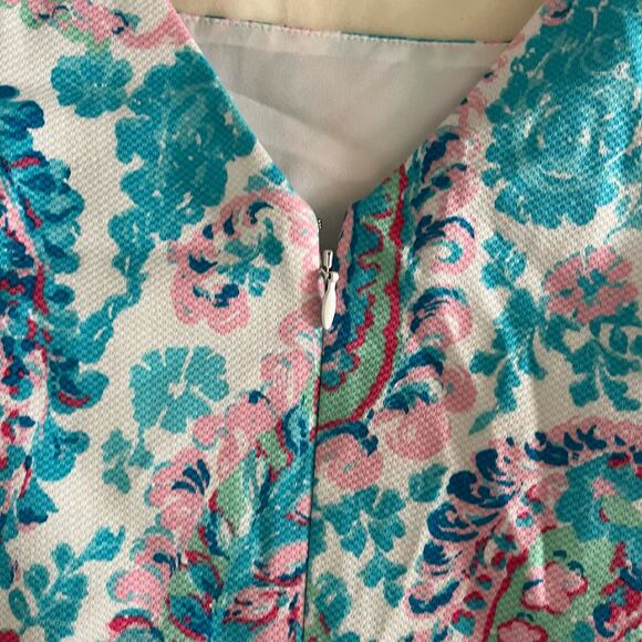 Talbots Sleeveless Blue Pink Fresco Paisley Sheath Dress Wmns 14 Preppy Coastal - Picture 7 of 10